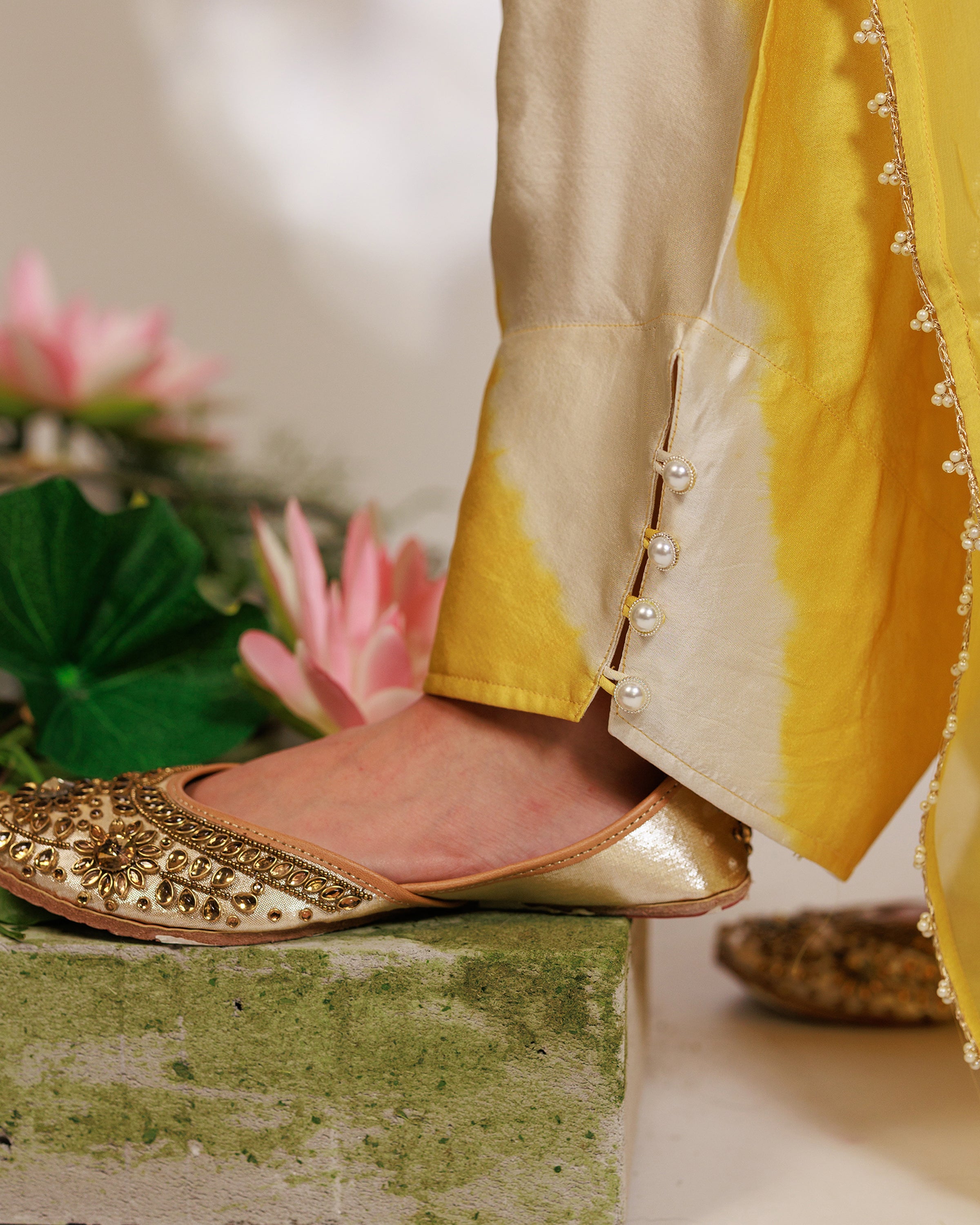 Avni Suit Set - Yellow White Golden Silk Straight Salwar Suit Set