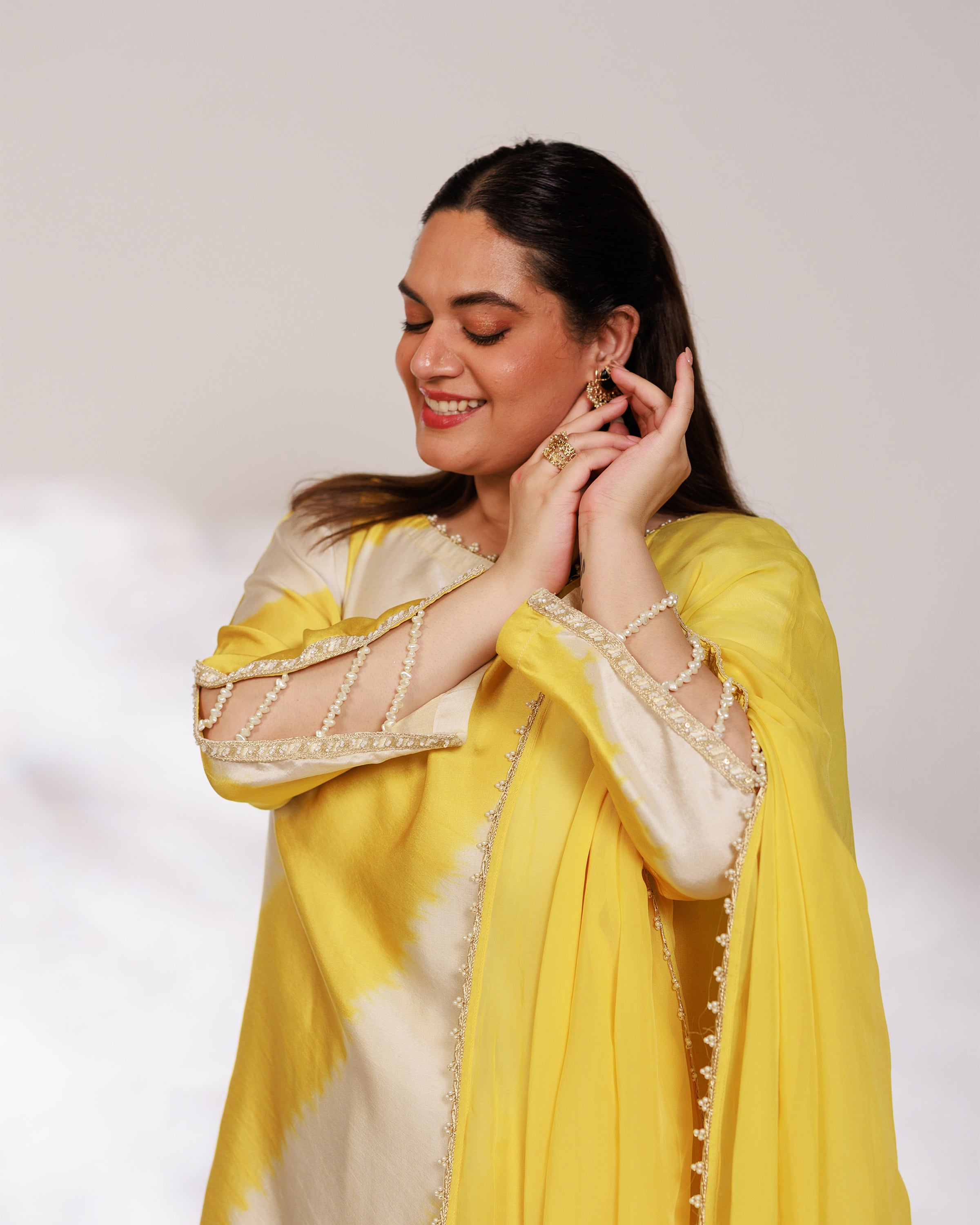 Avni Suit Set - Yellow White Golden Silk Straight Salwar Suit Set