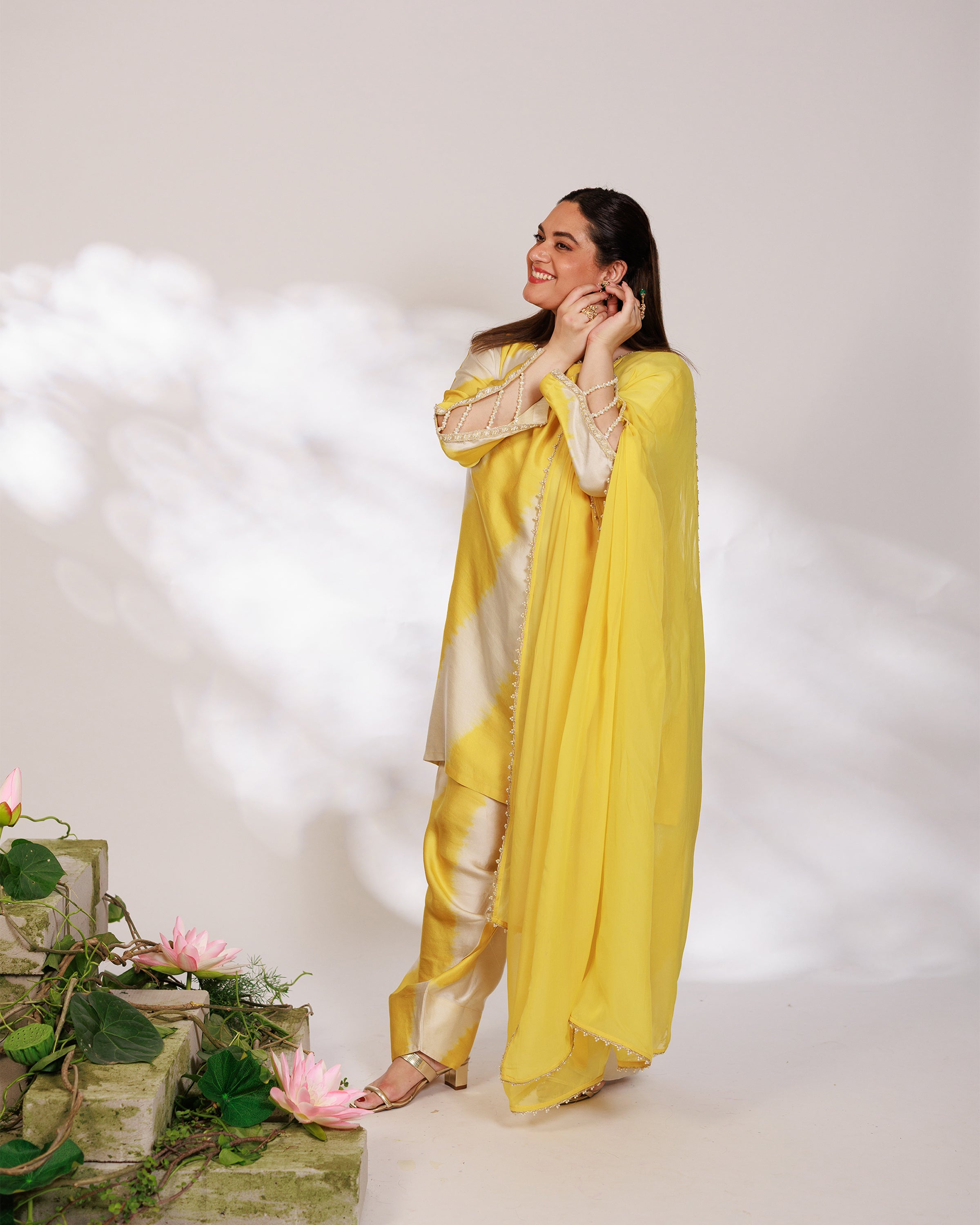 Avni Suit Set - Yellow White Golden Silk Straight Salwar Suit Set