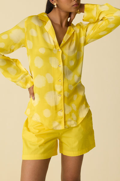 Waist Cinched Hand Dyed Butter Yellow Shirt