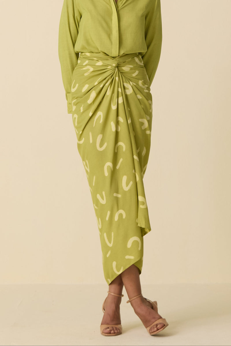 Hand Dyed Green Drape Skirt