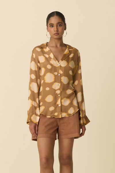 Waist Cinched Hand Dyed Mousse Shirt