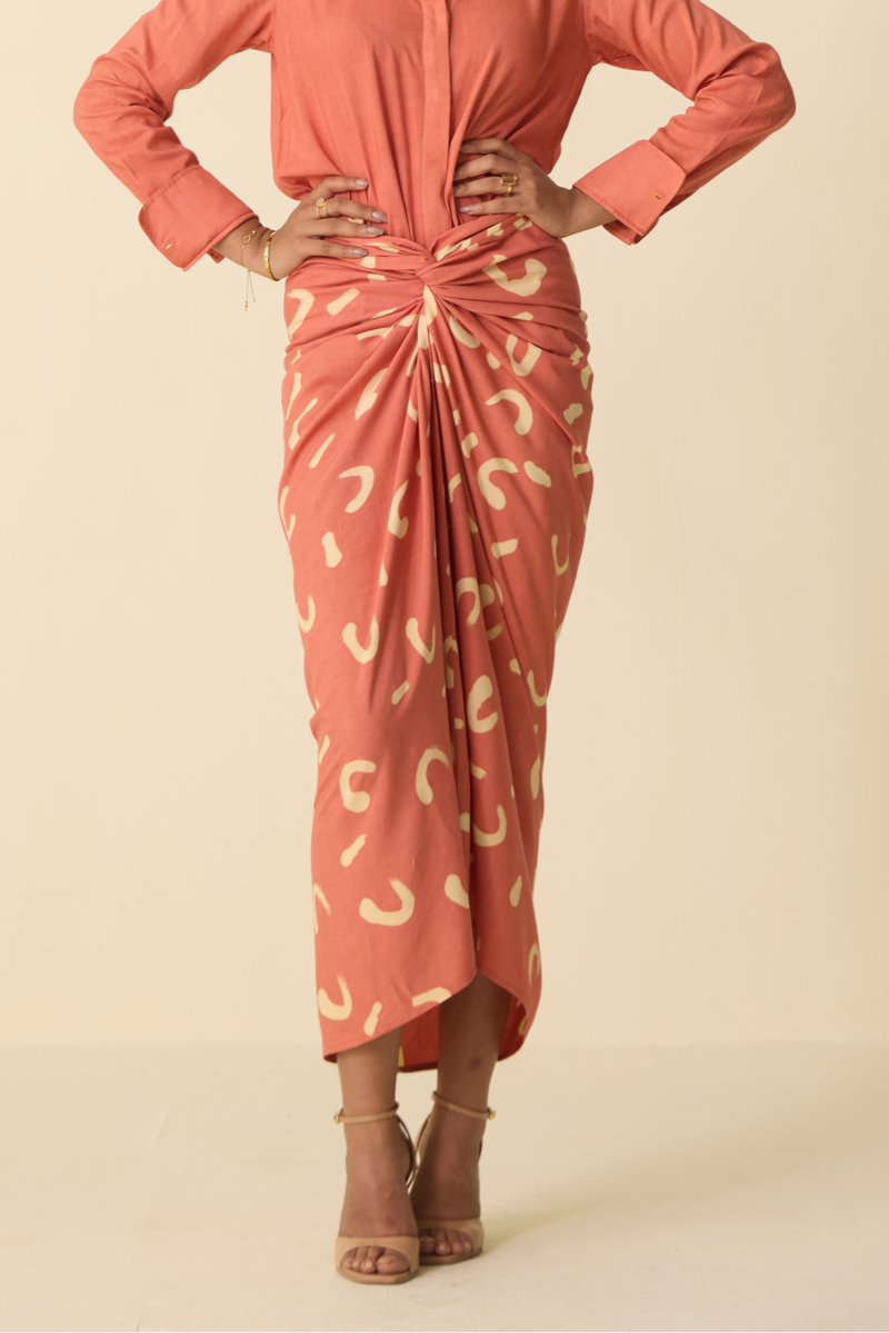 Hand Dyed Coral Orange Drape Skirt